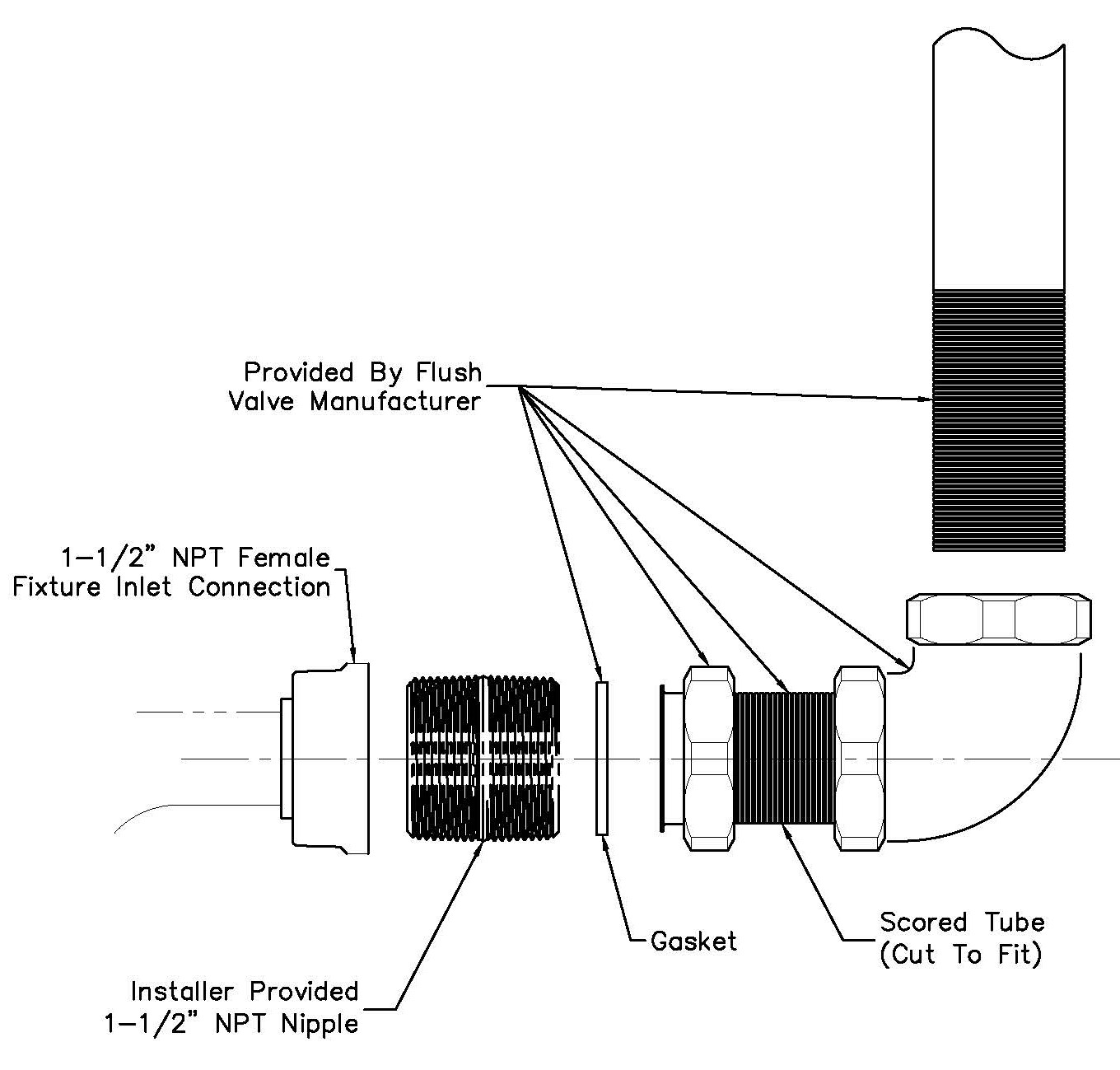 Flush Valve to Fixture Flush Inlet Detail - Wall Supply Toilet and ...